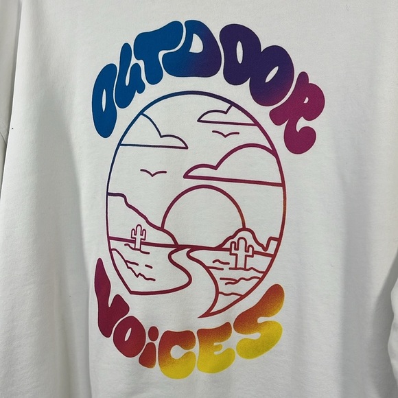 Outdoor Voices Crewneck Sweatshirt White Hippie Groovy Sunset Print Size XL - Picture 2 of 7